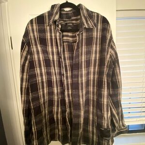 Pull&Bear Black and Cream Plaid Shirt Size XL